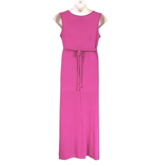 24seven Comfort Apparel Magenta V-Neck Sleeveless Belted Maxi Dress - Picture 6 of 9